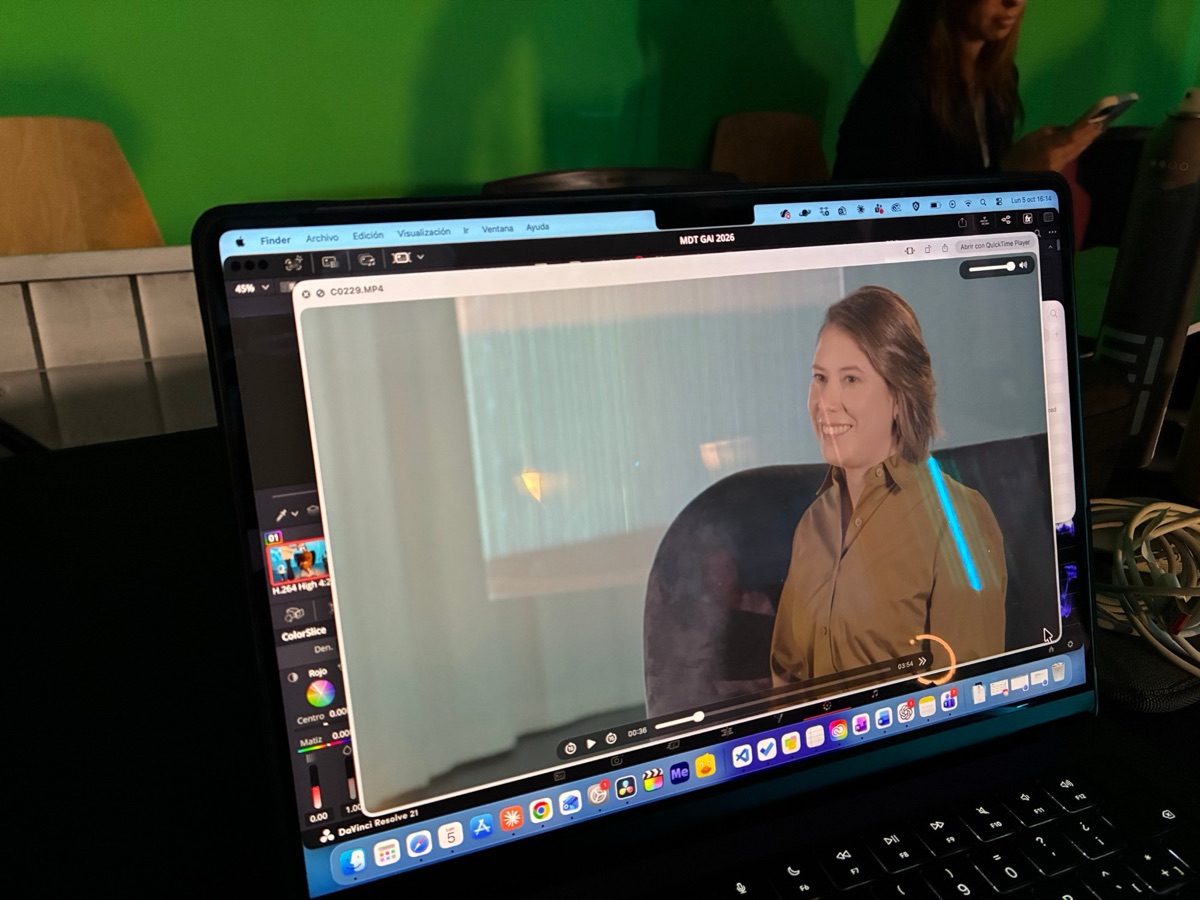 Behind the scenes: Cristina's studio recording being edited on a laptop